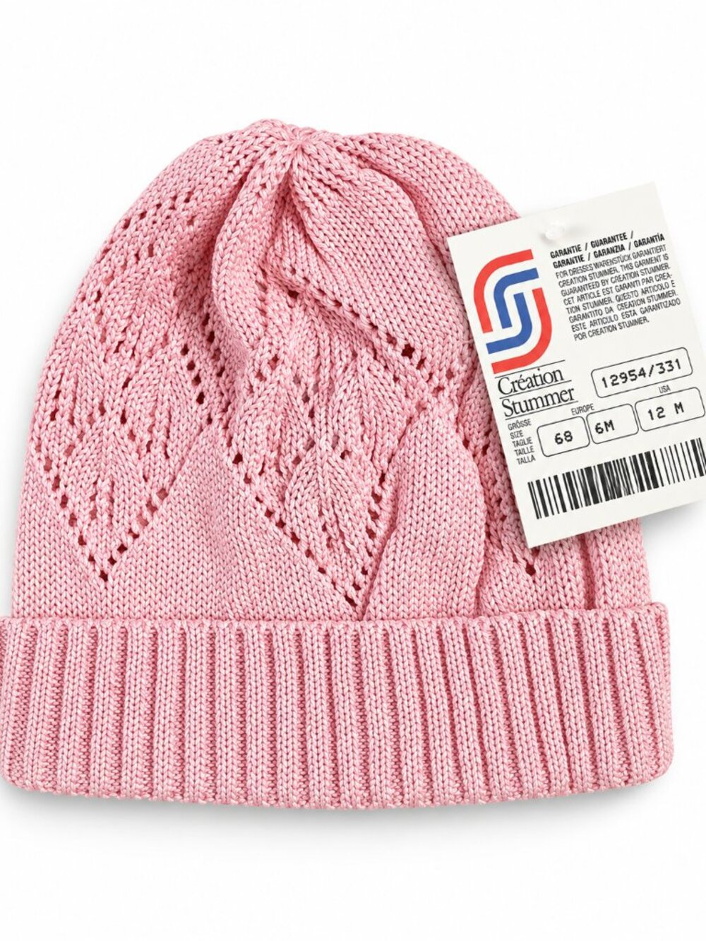 Creation Stummer Baby Girl Pink Cotton Knit Beanie 12M Made in Italy NWT